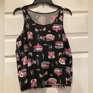 Trendy Black Tank Top with Pink Camper Design